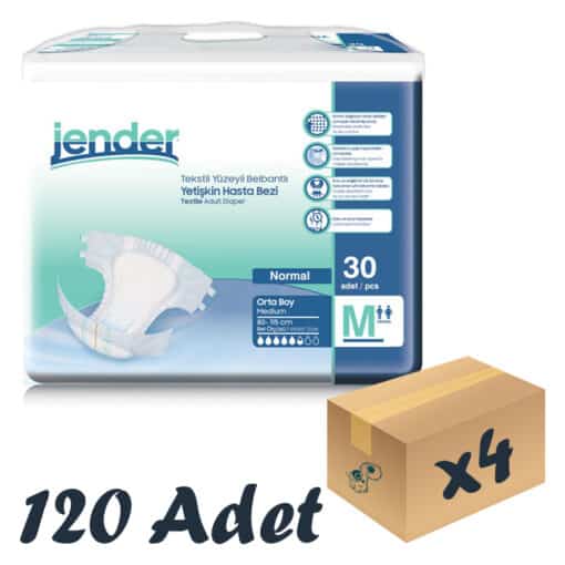 Jender Tekstil Yüzeyli Bel Bantlı Yetişkin Hasta Bezi Medium 30'lu 4 Paket 120 Adet