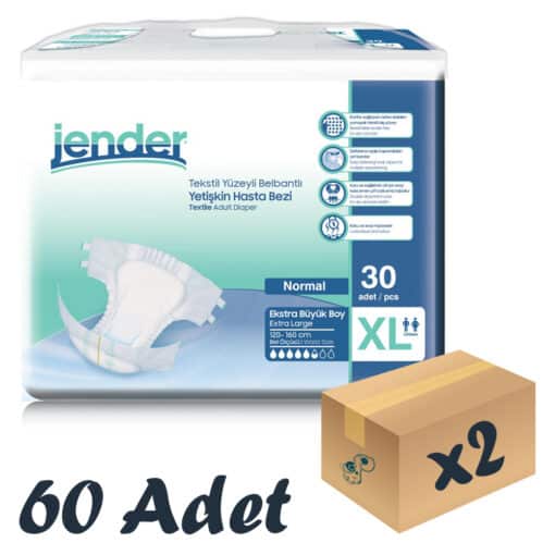 Jender Tekstil Yüzeyli Bel Bantlı Yetişkin Hasta Bezi XLarge 30'lu 2 Paket 60 Adet