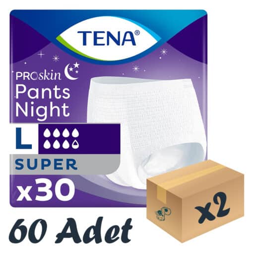 TENA ProSkin Pants Night Emici Külot Gece Bezi, Büyük Boy (L), 7.5 Damla 30’lu 2 Paket 60 Adet
